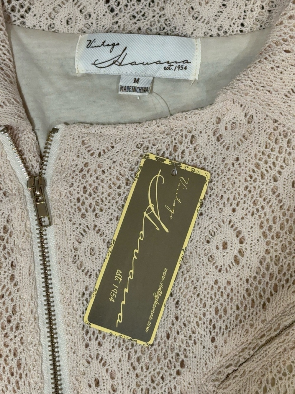 Vintage Havana Blush Lace Zip-Up Jacket Crochet Floral Size M Boho Chic - Picture 8 of 12